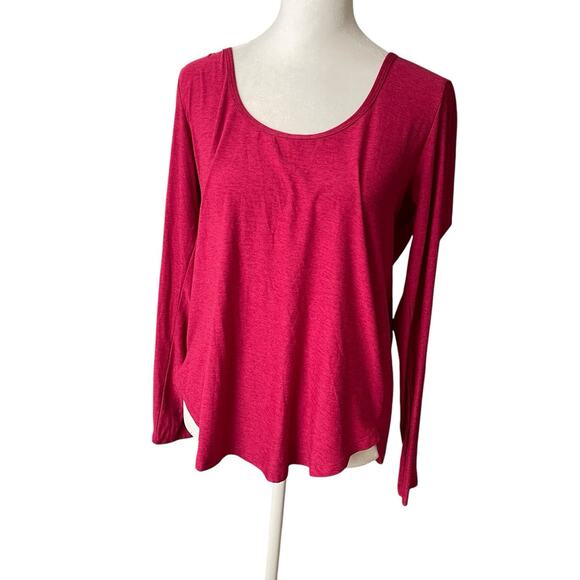 Beyond Yoga Large Yoga Top Long Sleeve Scoop Neck Raspberry Red Pink Tee - Picture 5 of 9